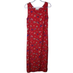 Vintage Nina Piccalino Red Garden Hat Floral pattern maxi dress size Medium
